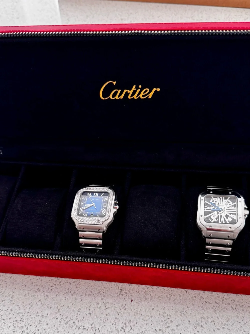 Cartier Red Leather Watch Case with Gold Logo